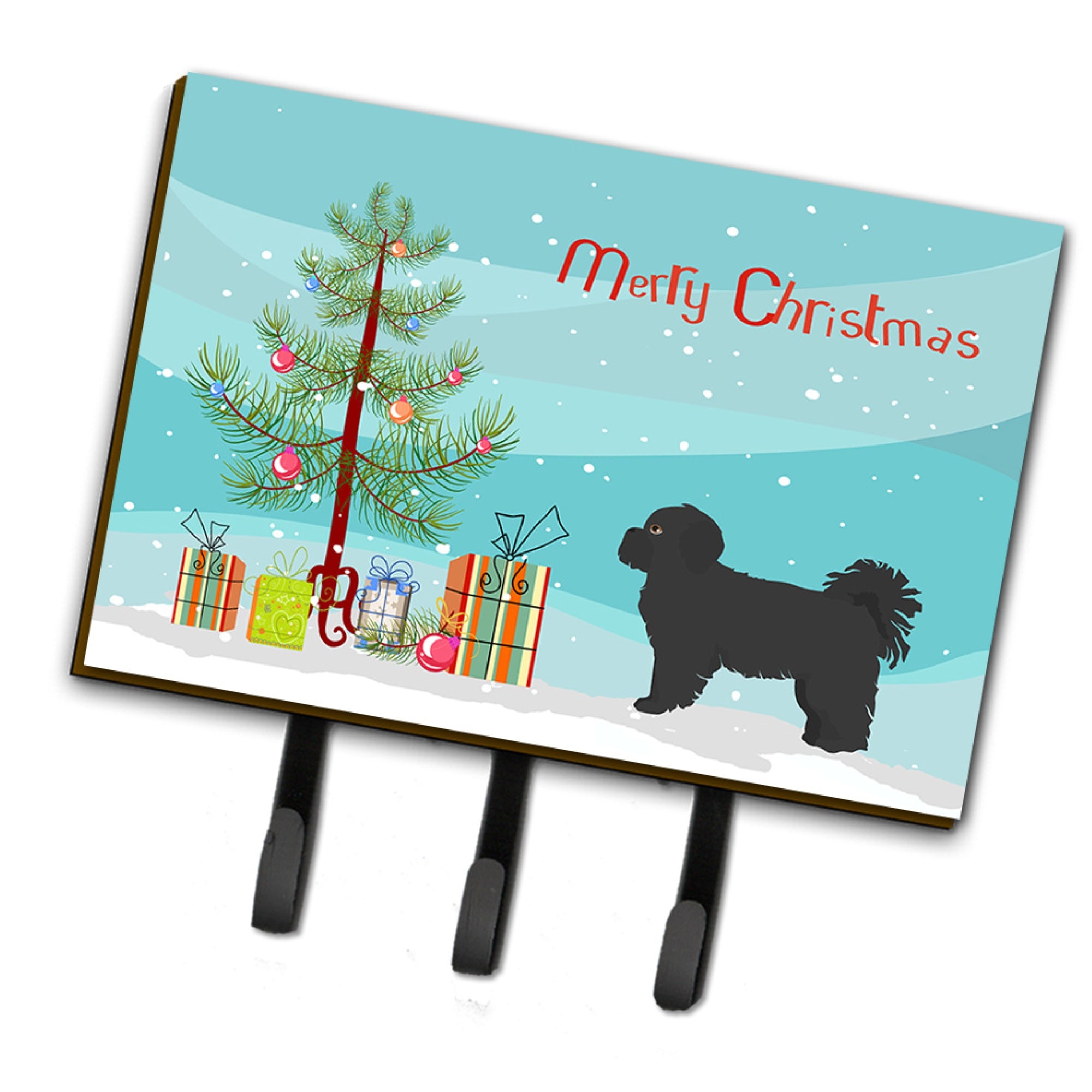 Caroline'S Treasures Black Pekeapoo Christmas Tree Leash Or Key Holder Hooks, Multicolor